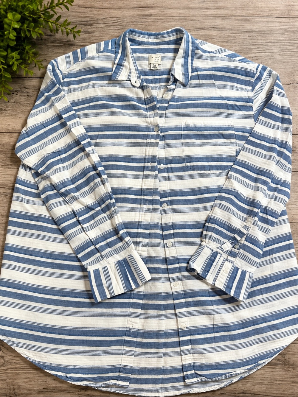 a new day Blue and White Striped Button Down Shirt